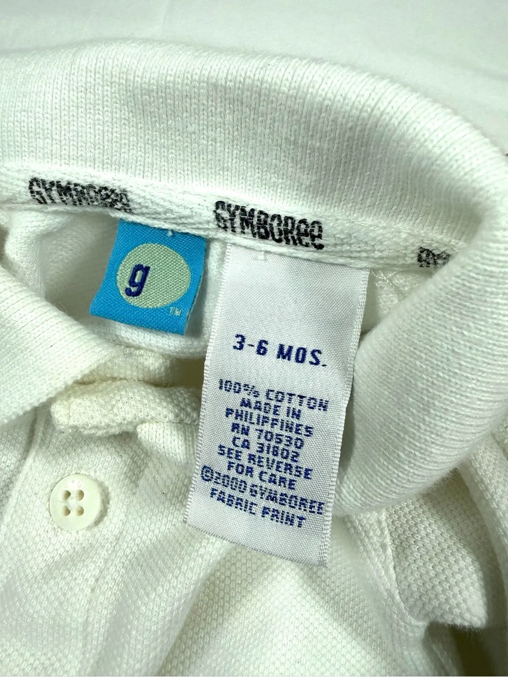 VINTAGE GYMBOREE Baby 2002 Polo Bodysuit 3-6M White Long Sleeve Preppy Y2K